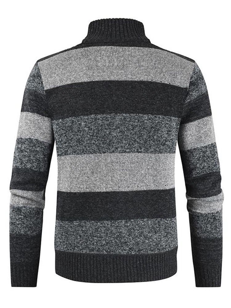 Suéter Padrão Masculino Com Gola Listrada E Fino De Outono