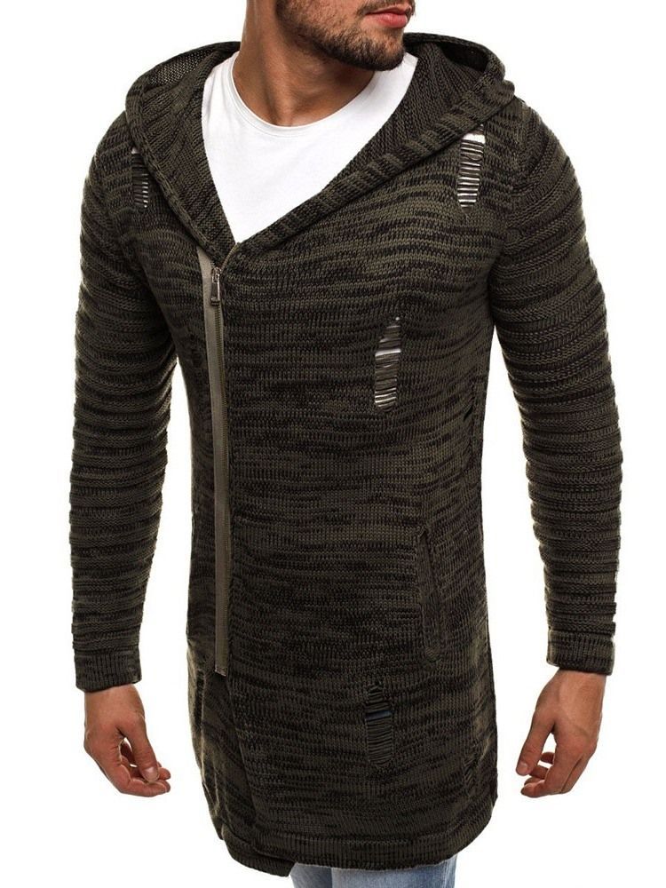 Suéter Reto Masculino Liso Com Capuz De Comprimento Médio
