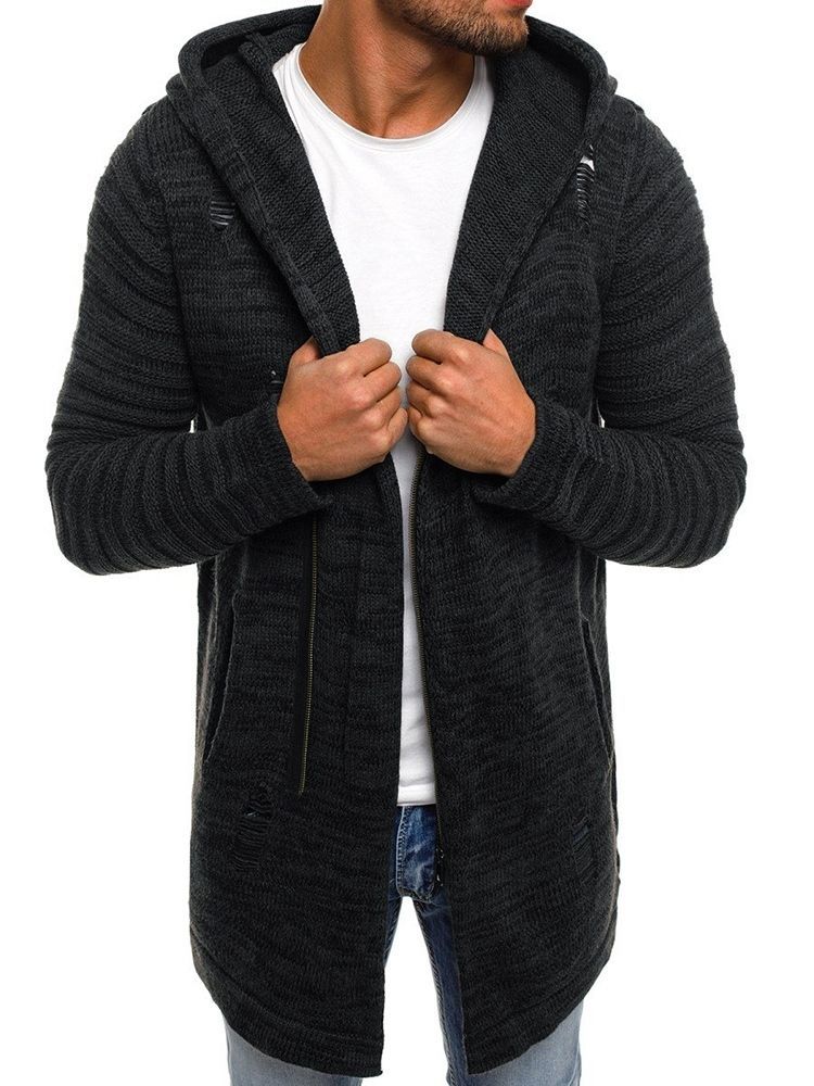 Suéter Reto Masculino Liso Com Capuz De Comprimento Médio