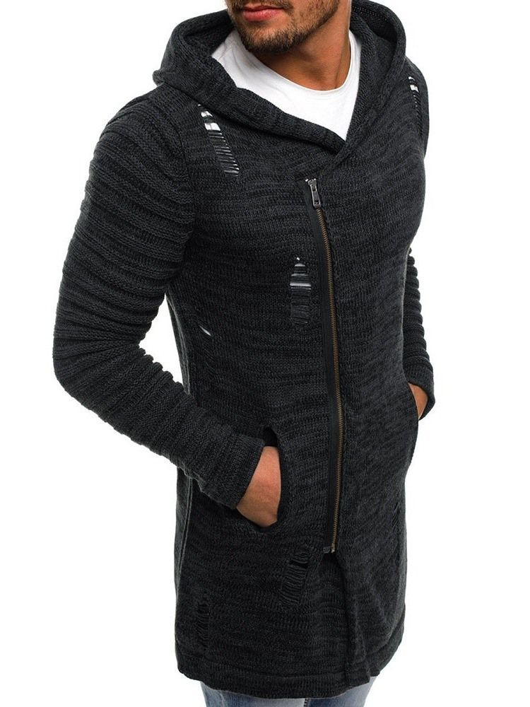 Suéter Reto Masculino Liso Com Capuz De Comprimento Médio