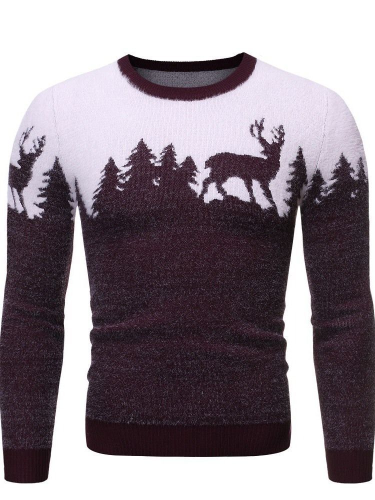 Suéter Slim Masculino Padrão Animal De Gola Redonda