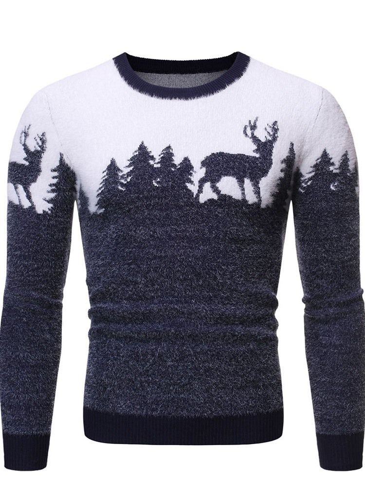 Suéter Slim Masculino Padrão Animal De Gola Redonda