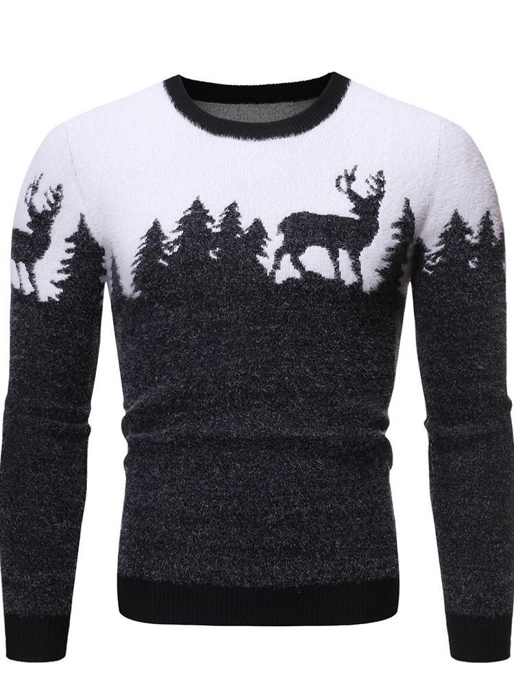 Suéter Slim Masculino Padrão Animal De Gola Redonda