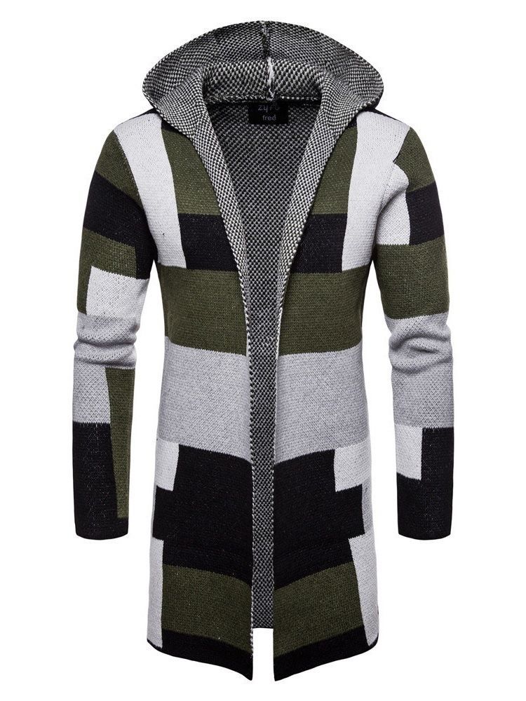 Suéteres De Lã De Inverno Masculinos Com Capuz E Comprimento Médio Em Patchwork
