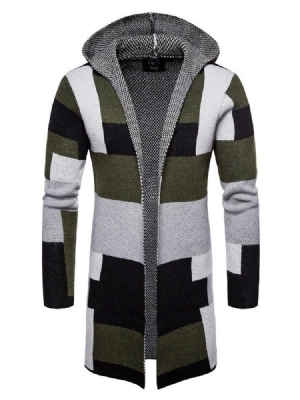 Suéteres De Lã De Inverno Masculinos Com Capuz E Comprimento Médio Em Patchwork
