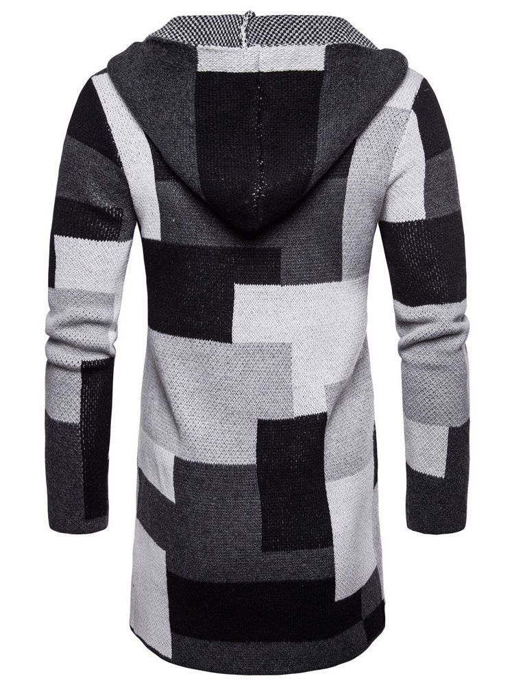 Suéteres De Lã De Inverno Masculinos Com Capuz E Comprimento Médio Em Patchwork