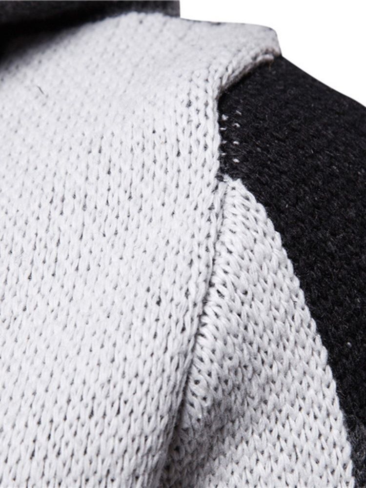 Suéteres De Lã De Inverno Masculinos Com Capuz E Comprimento Médio Em Patchwork