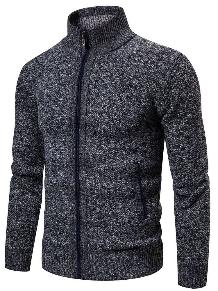 Zíper Bloco De Cores Suéter Slim Masculino Padrão De Outono