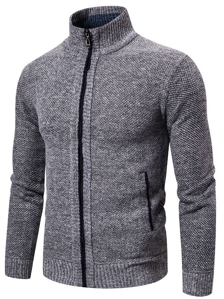 Zíper Bloco De Cores Suéter Slim Masculino Padrão De Outono
