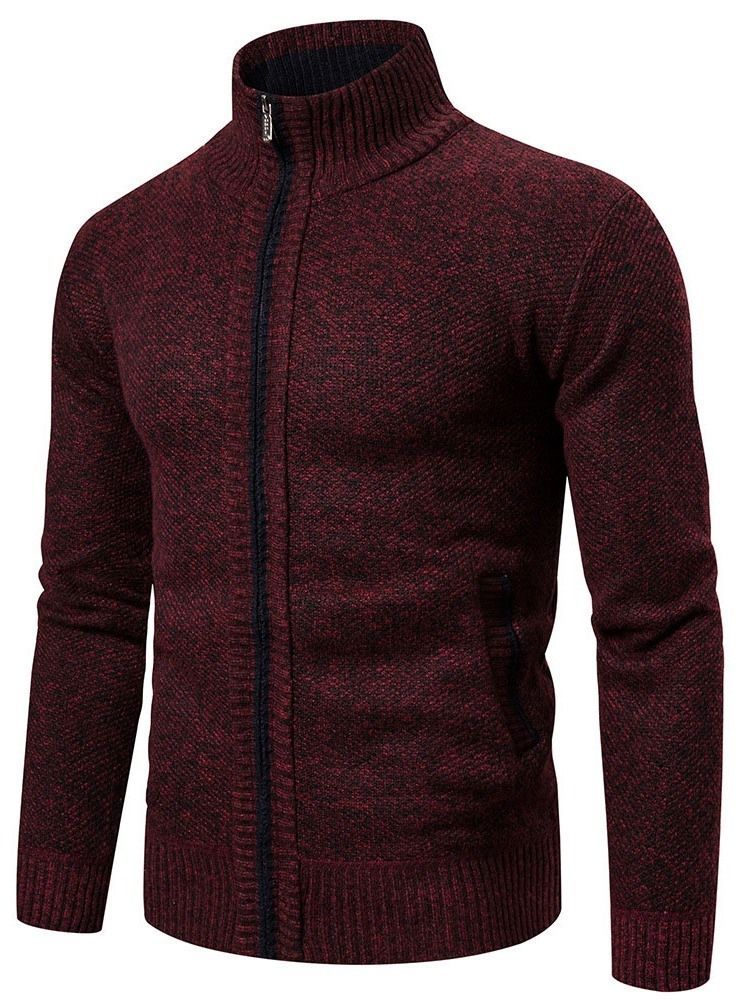 Zíper Bloco De Cores Suéter Slim Masculino Padrão De Outono