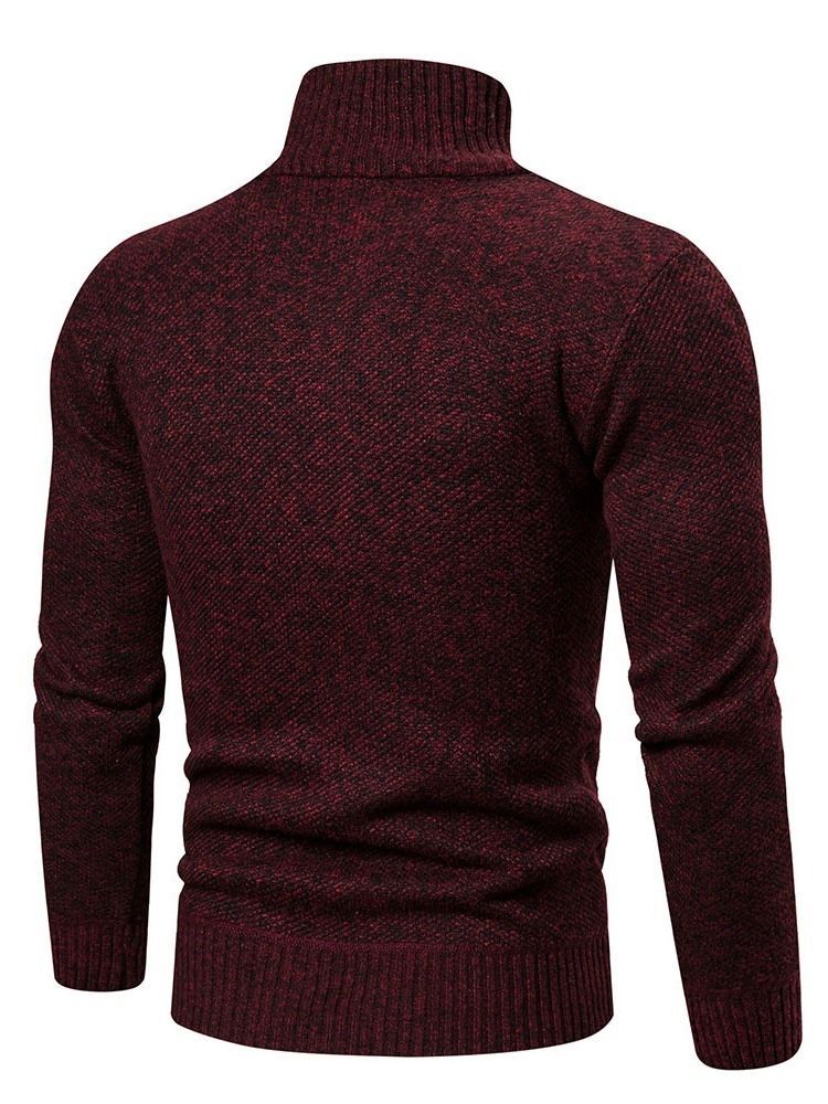 Zíper Bloco De Cores Suéter Slim Masculino Padrão De Outono