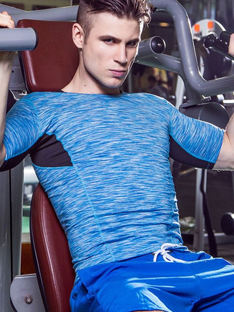 Blusa De Cor Masculina Estampada De Secagem Rápida Mangas Curtas Tops Esportivos