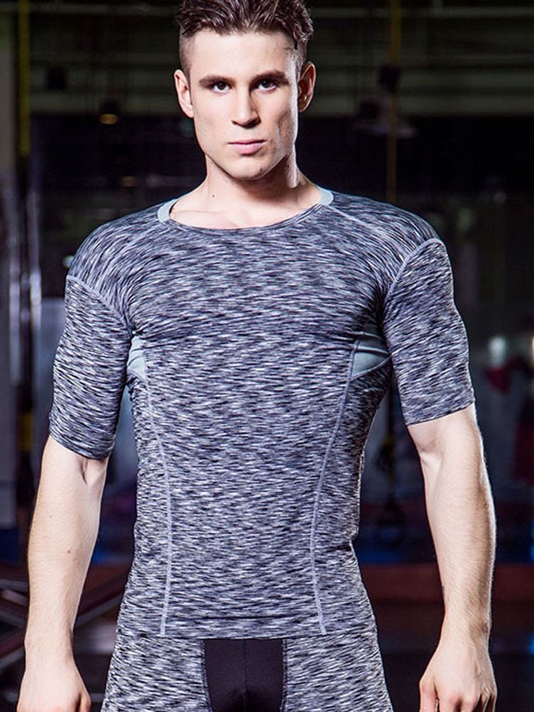 Blusa De Cor Masculina Estampada De Secagem Rápida Mangas Curtas Tops Esportivos