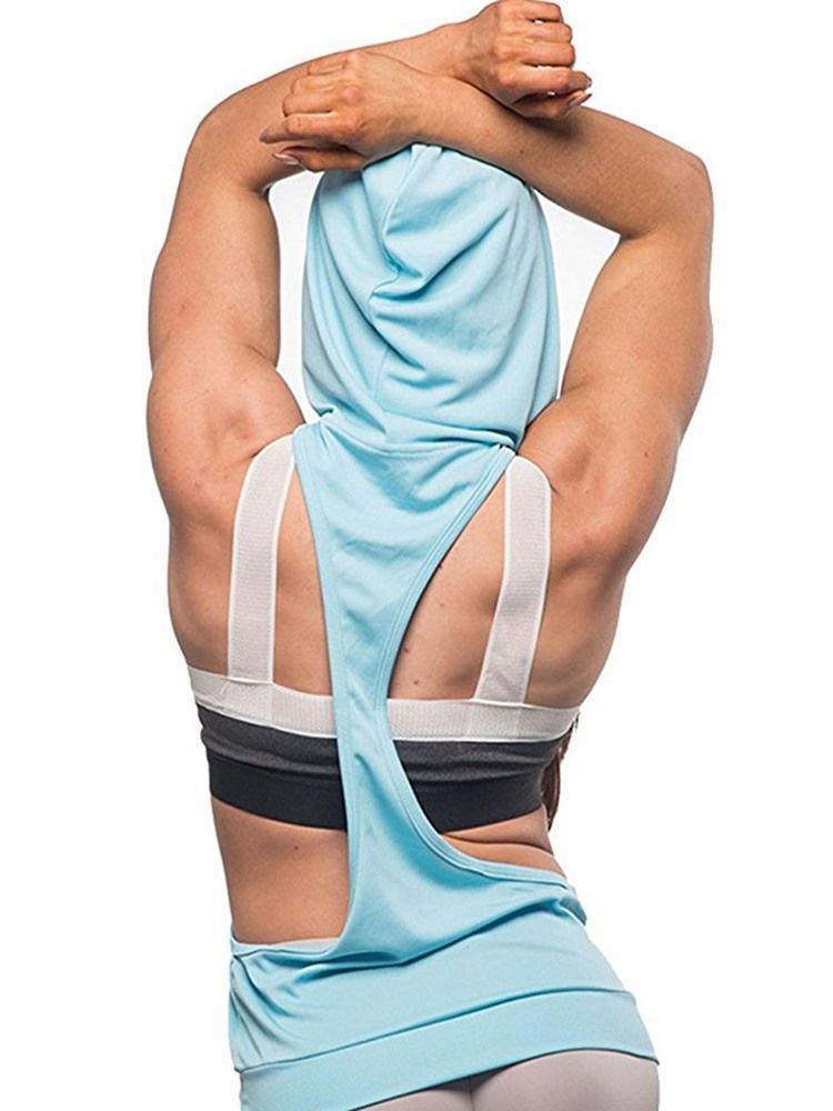 Camiseta Feminina De Algodão Com Capuz Maciço Pulôver Sem Mangas