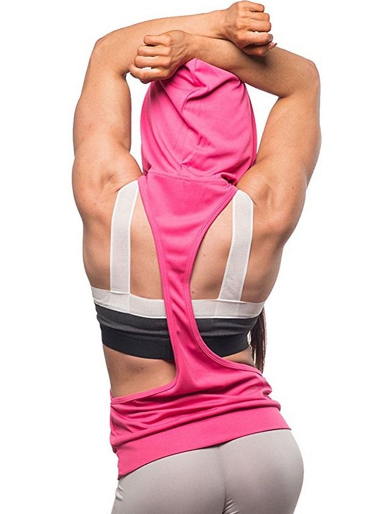 Camiseta Feminina De Algodão Com Capuz Maciço Pulôver Sem Mangas