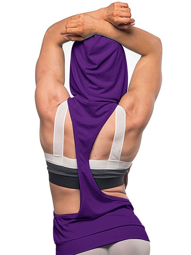 Camiseta Feminina De Algodão Com Capuz Maciço Pulôver Sem Mangas