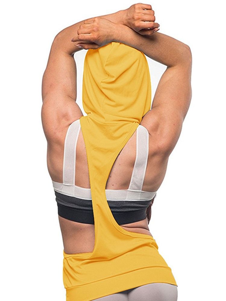 Camiseta Feminina De Algodão Com Capuz Maciço Pulôver Sem Mangas