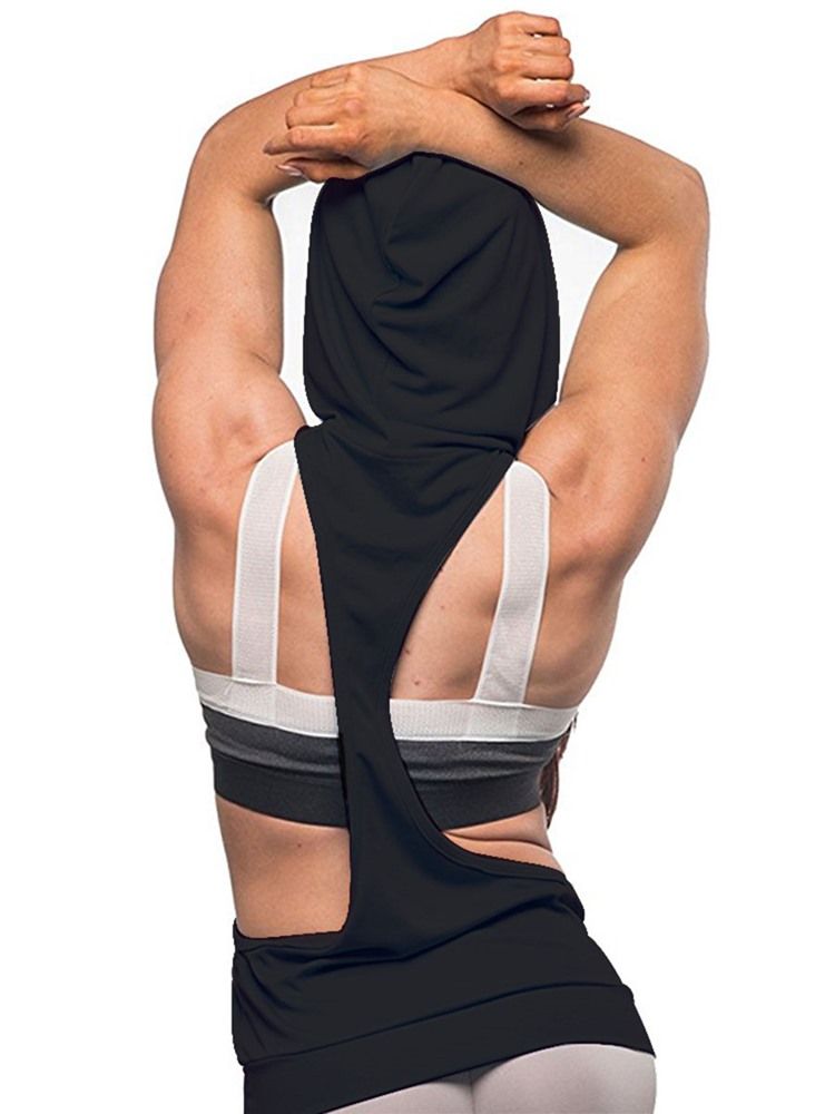 Camiseta Feminina De Algodão Com Capuz Maciço Pulôver Sem Mangas