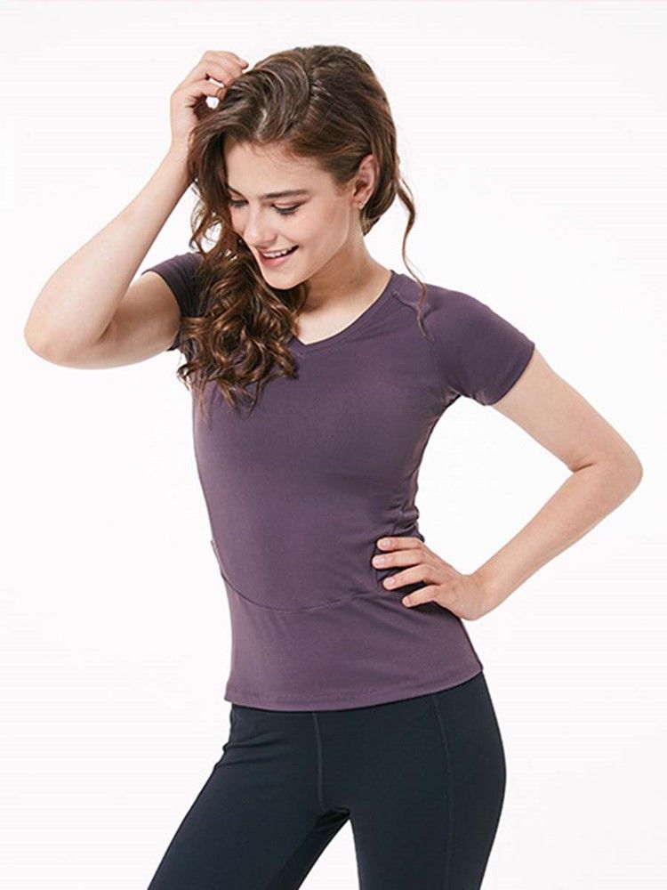 Camiseta Feminina De Nylon De Secagem Rápida Sólida E Sólida Para Ioga