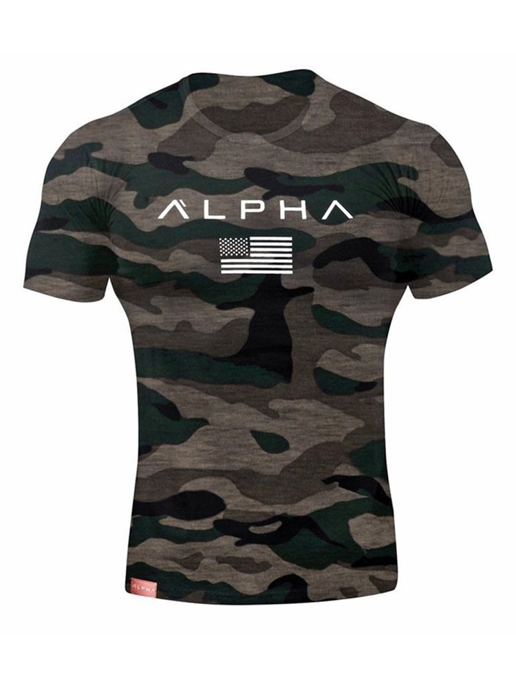 Camiseta Masculina Camuflagem Estampada De Ginástica Esportiva