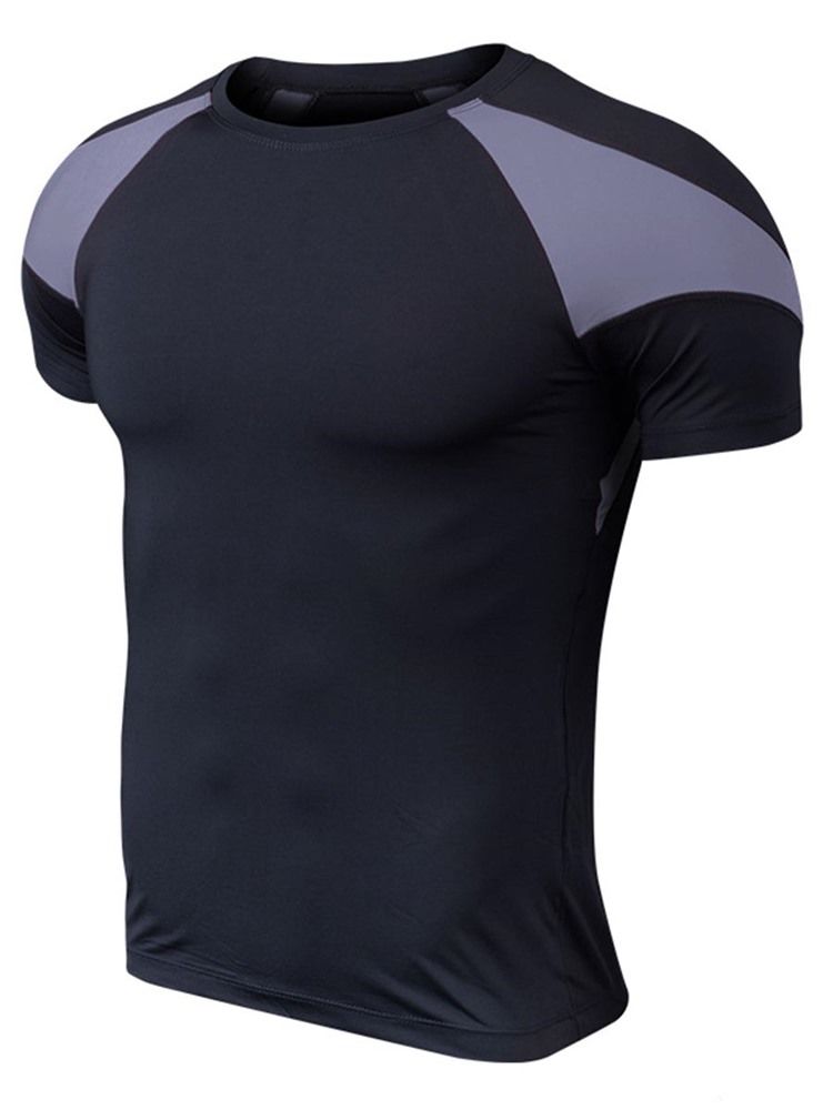 Camiseta Masculina Color Block De Manga Curta De Secagem Rápida Para Ginástica