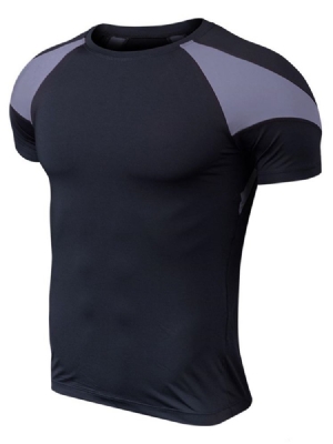 Camiseta Masculina Color Block De Manga Curta De Secagem Rápida Para Ginástica