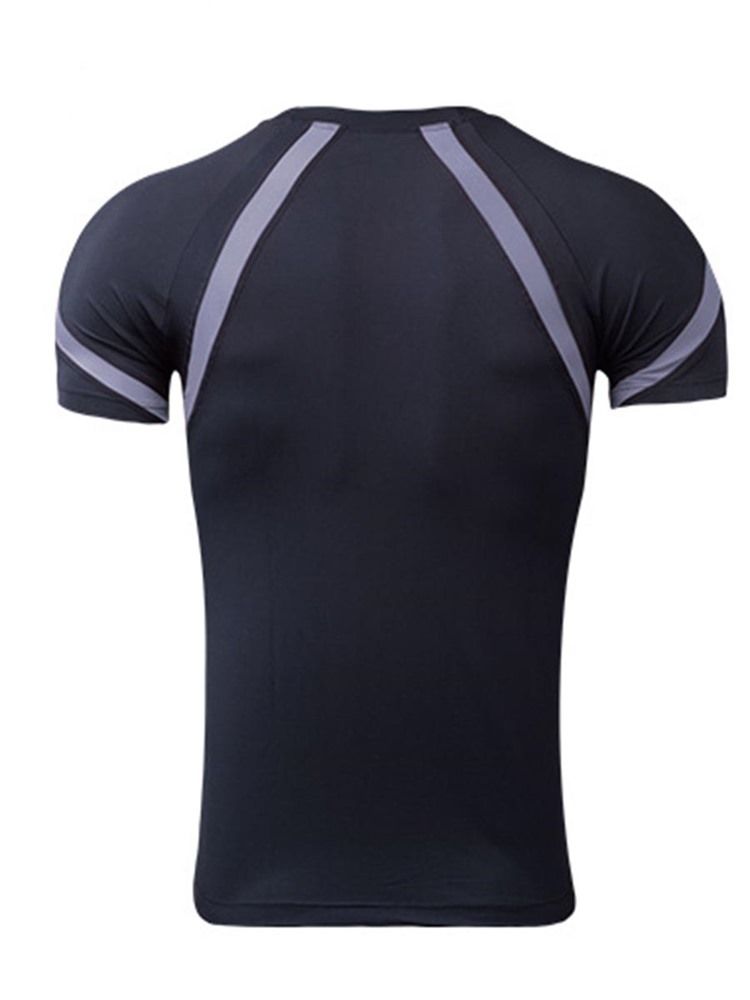Camiseta Masculina Color Block De Manga Curta De Secagem Rápida Para Ginástica