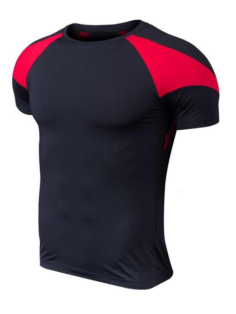 Camiseta Masculina Color Block De Manga Curta De Secagem Rápida Para Ginástica