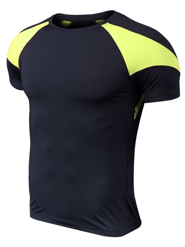 Camiseta Masculina Color Block De Manga Curta De Secagem Rápida Para Ginástica