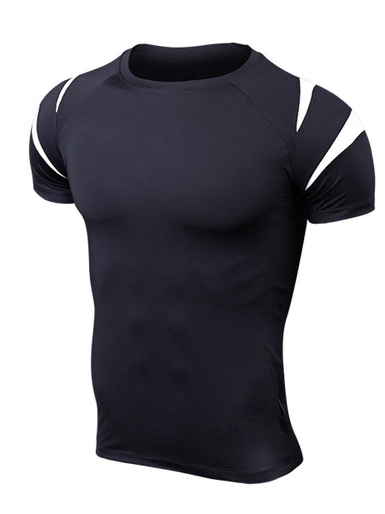 Camiseta Masculina Color Block Patchwork De Manga Curta Para Ginástica