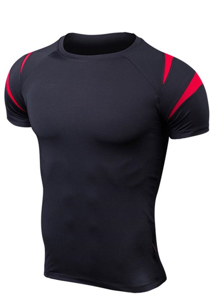 Camiseta Masculina Color Block Patchwork De Manga Curta Para Ginástica
