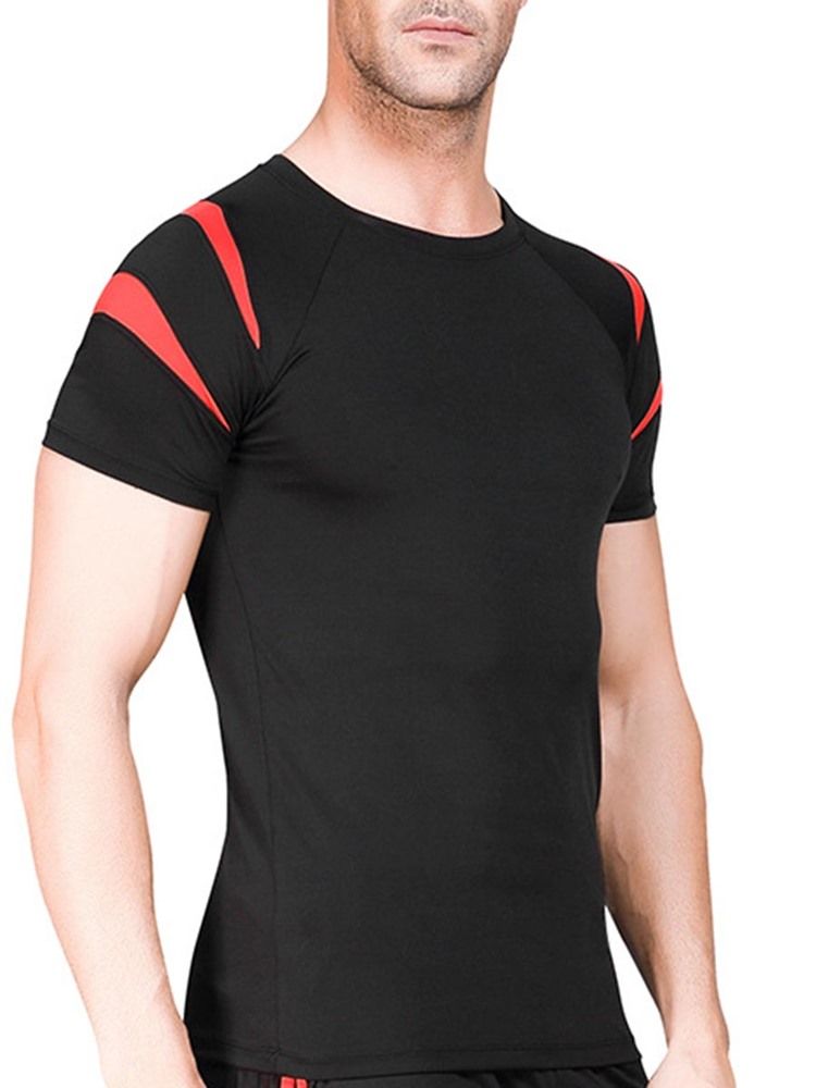 Camiseta Masculina Color Block Patchwork De Manga Curta Para Ginástica
