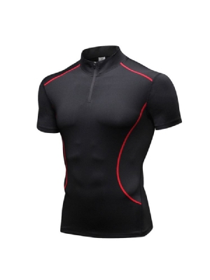 Camiseta Masculina De Cor Bloco Com Zíper Alongada Esportiva De Secagem Rápida