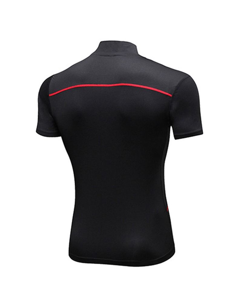 Camiseta Masculina De Cor Bloco Com Zíper Alongada Esportiva De Secagem Rápida