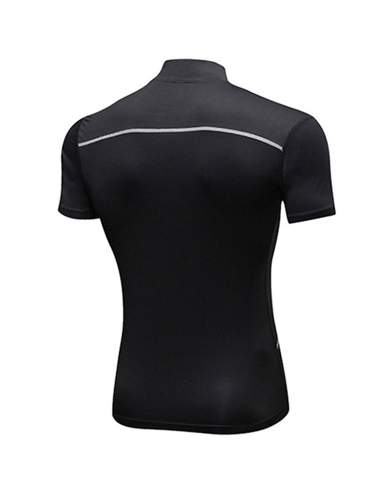 Camiseta Masculina De Cor Bloco Com Zíper Alongada Esportiva De Secagem Rápida