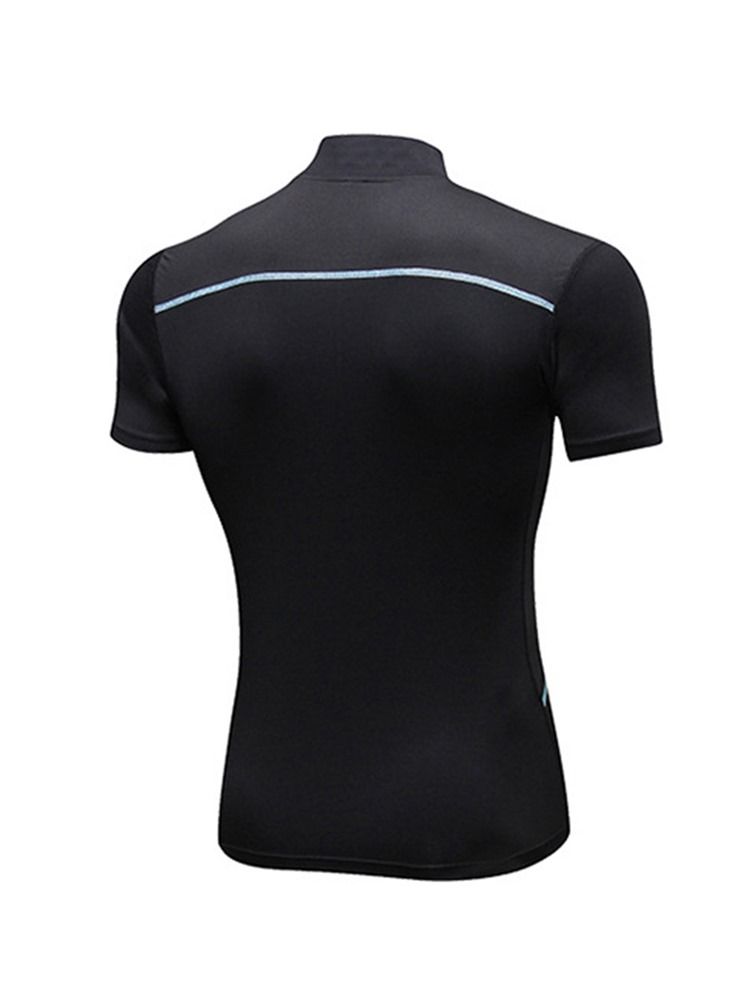 Camiseta Masculina De Cor Bloco Com Zíper Alongada Esportiva De Secagem Rápida