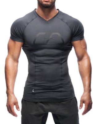 Camiseta Masculina Quick Dry Print Color Block Manga Curta Gym Sports T-shirt