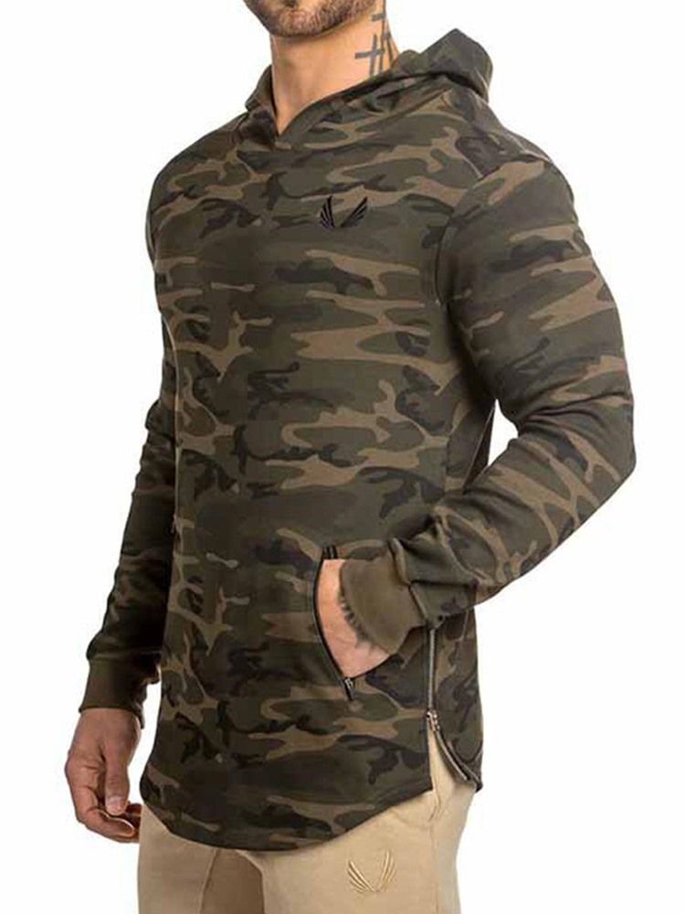 Camisolas Esportivas Com Capuz Estampado Camuflagem Masculina