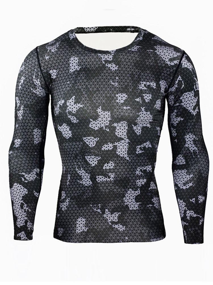 Camuflagem Masculina Respirável Patchwork Mangas Compridas Blusas Esportivas