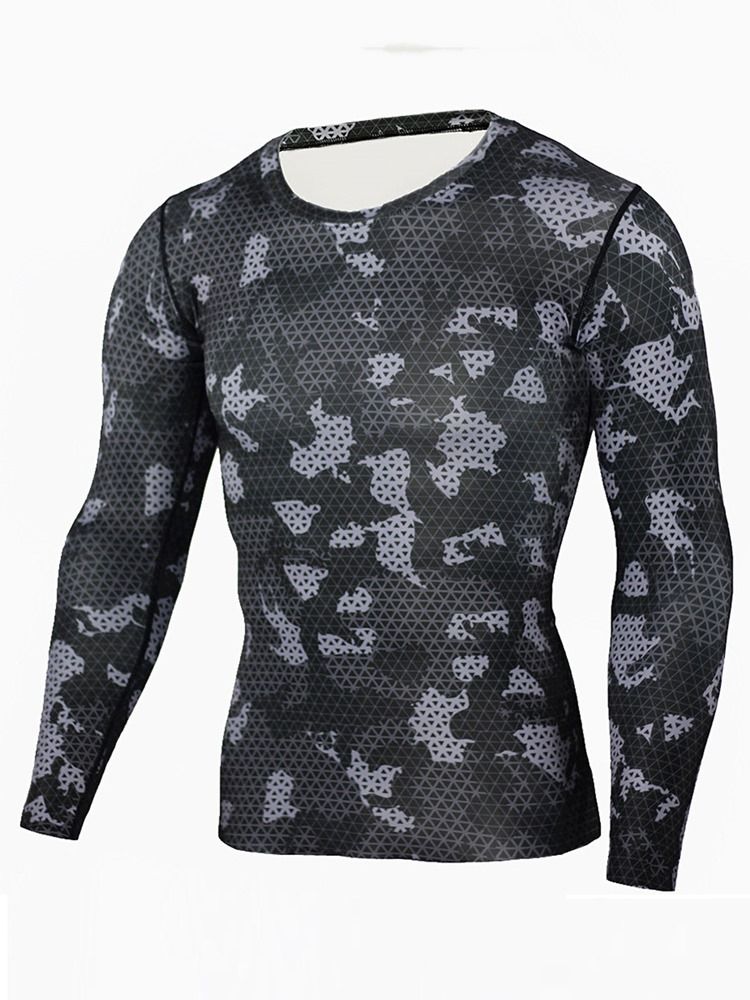 Camuflagem Masculina Respirável Patchwork Mangas Compridas Blusas Esportivas