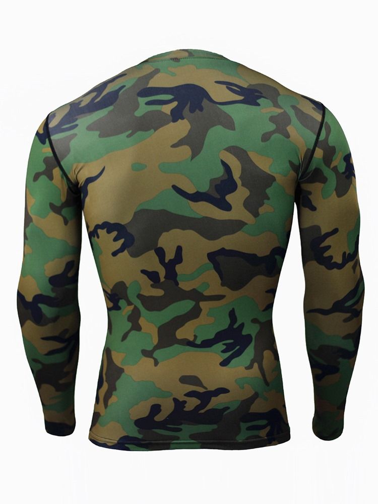 Camuflagem Masculina Respirável Patchwork Mangas Compridas Blusas Esportivas
