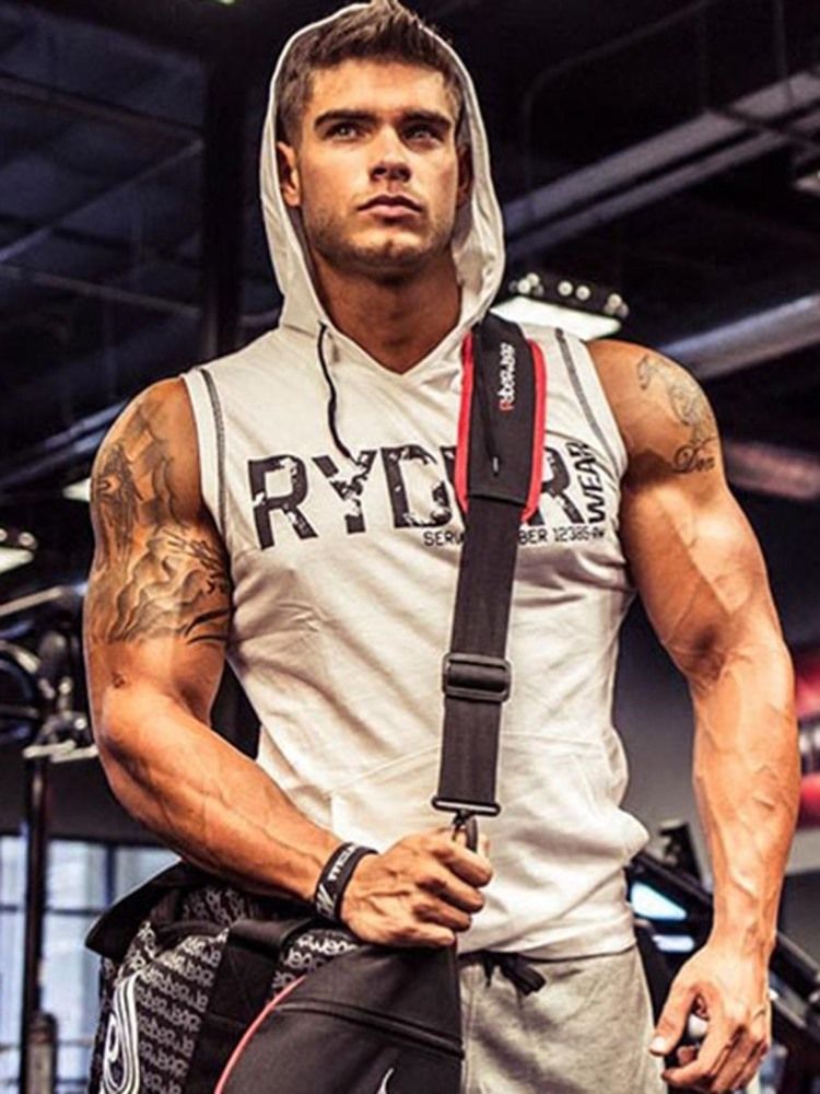 Homens Imprimir Cartas Camisolas Sem Mangas Ginásio Com Capuz Sports Tank