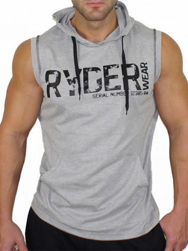 Homens Imprimir Cartas Camisolas Sem Mangas Ginásio Com Capuz Sports Tank