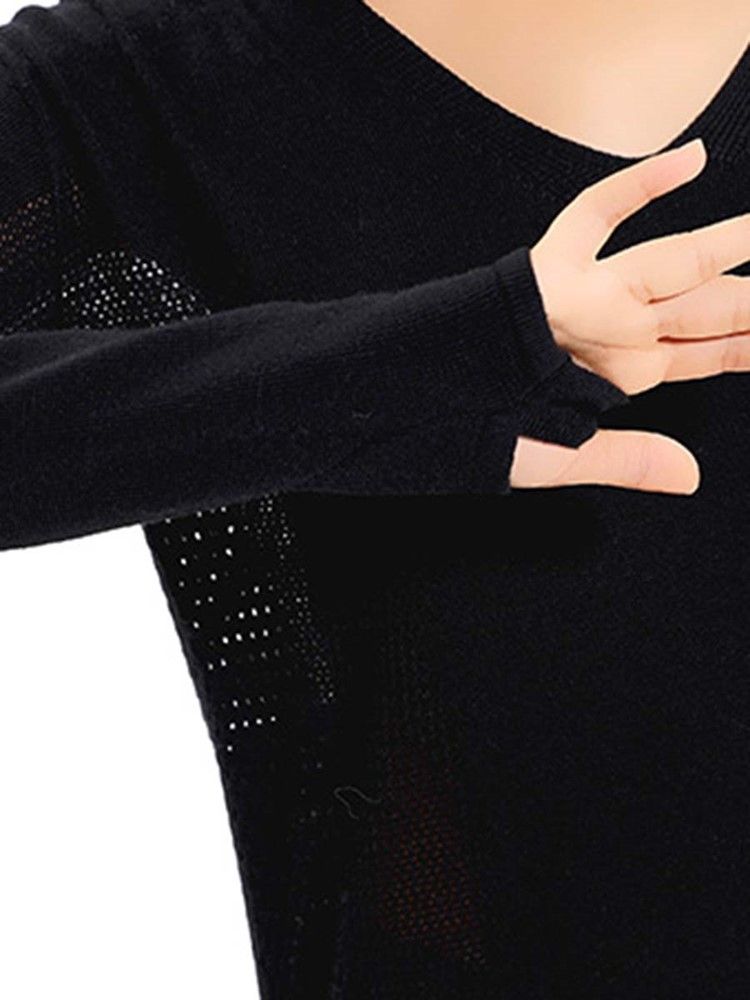 Malha Feminina Patchwork Maciço Anti-suor Pullover Tops