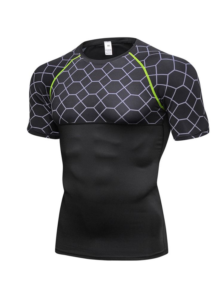 Masculino Estampa Pulôver Anti-suor De Manga Curta Tops Esportivos