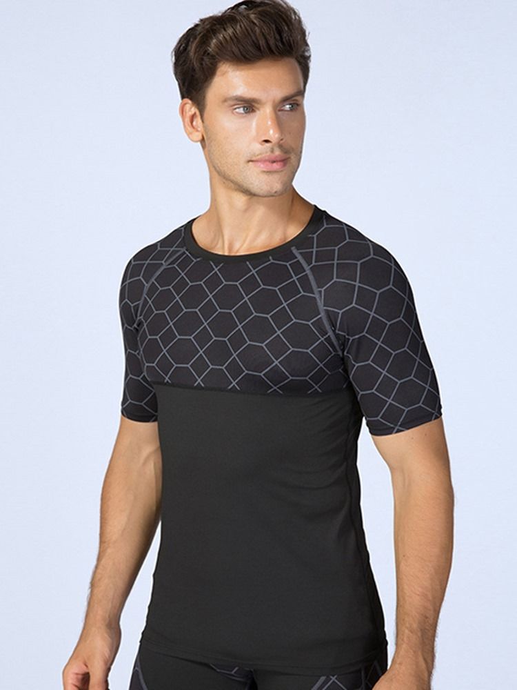 Masculino Estampa Pulôver Anti-suor De Manga Curta Tops Esportivos