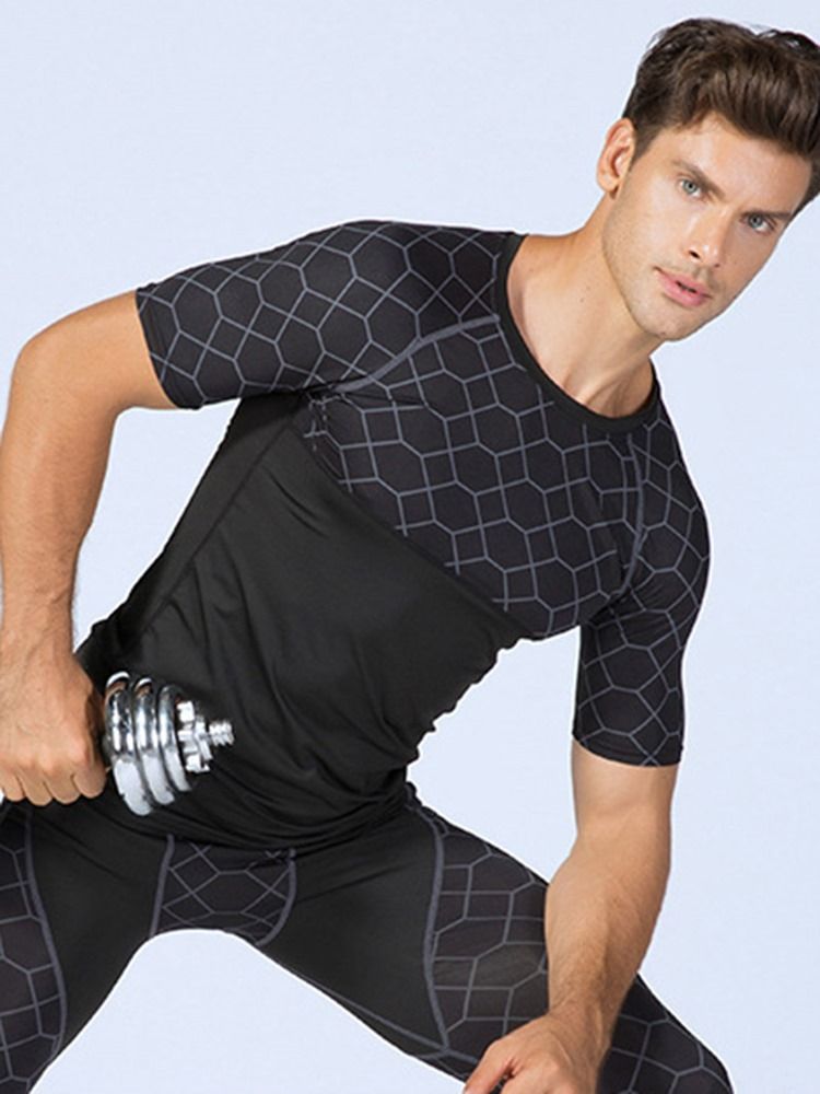 Masculino Estampa Pulôver Anti-suor De Manga Curta Tops Esportivos