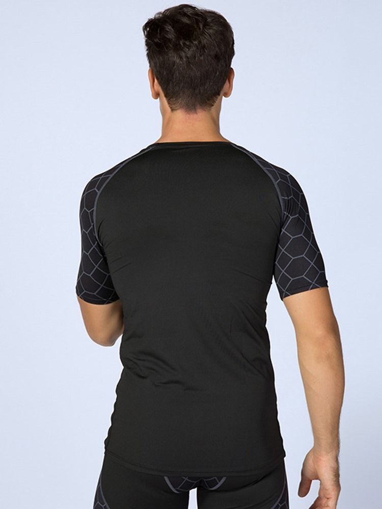 Masculino Estampa Pulôver Anti-suor De Manga Curta Tops Esportivos