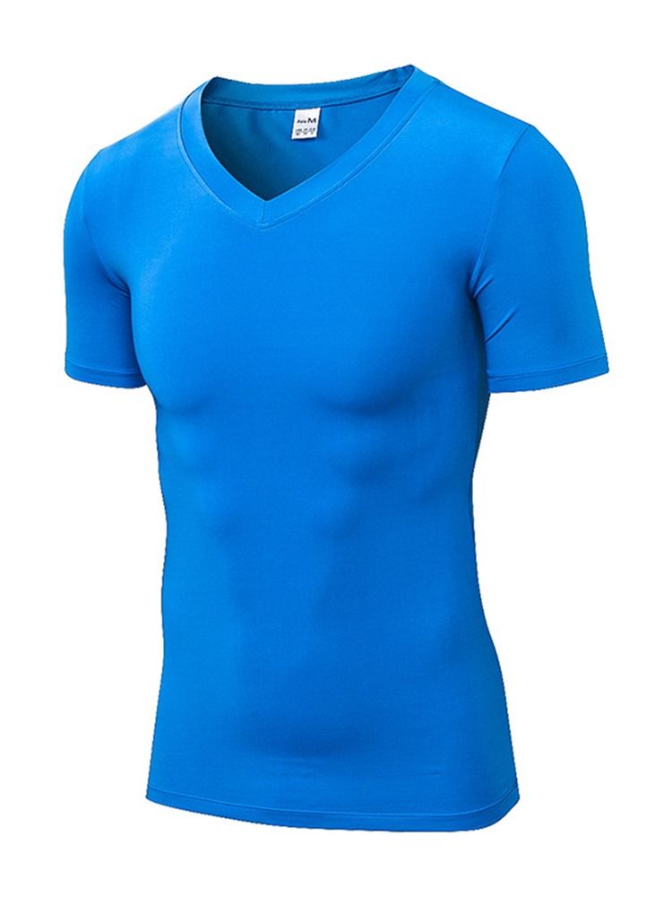 Masculino Sólido Pulôver Com Gola Em V De Secagem Rápida Tops Esportivos
