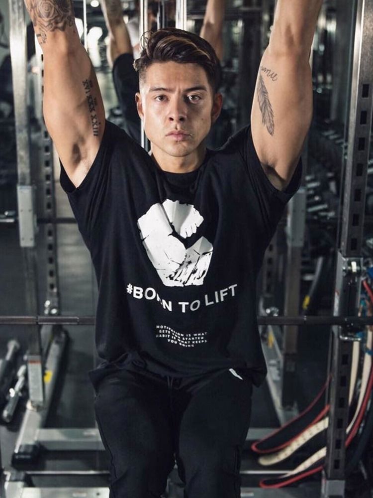 Pulôver De Algodão Estampado Masculino Para Treino